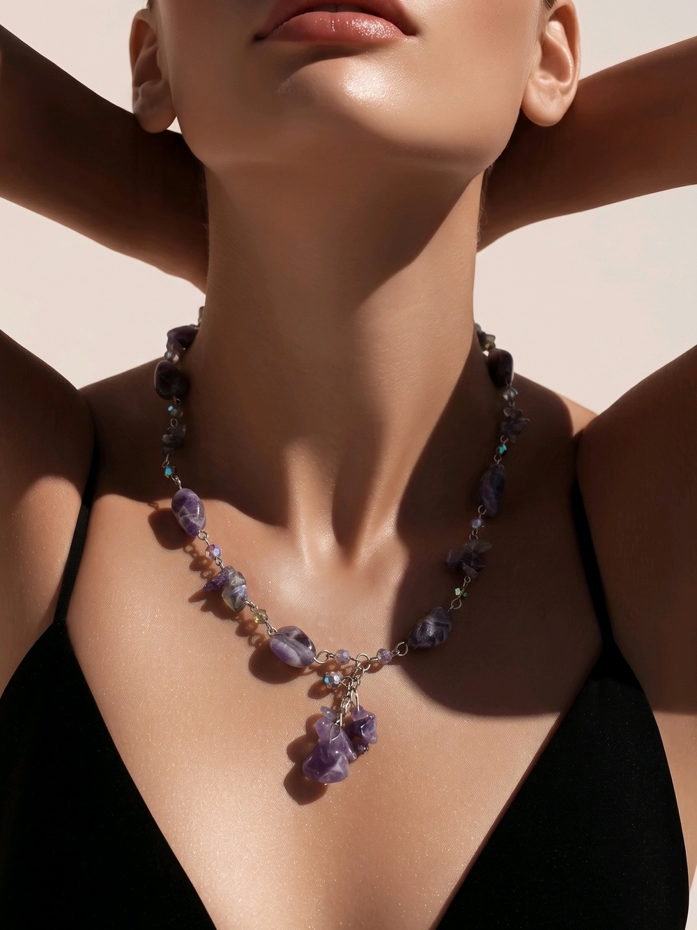 Boutique purple amethyst cluster necklace